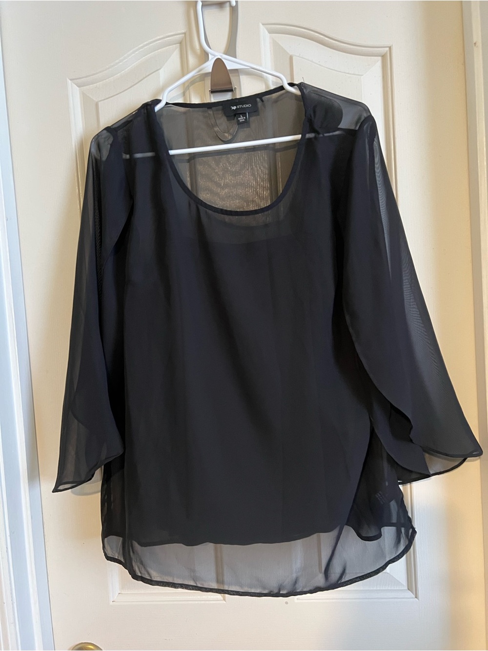 AB Studio Black Sheer Layered Chiffon Blouse